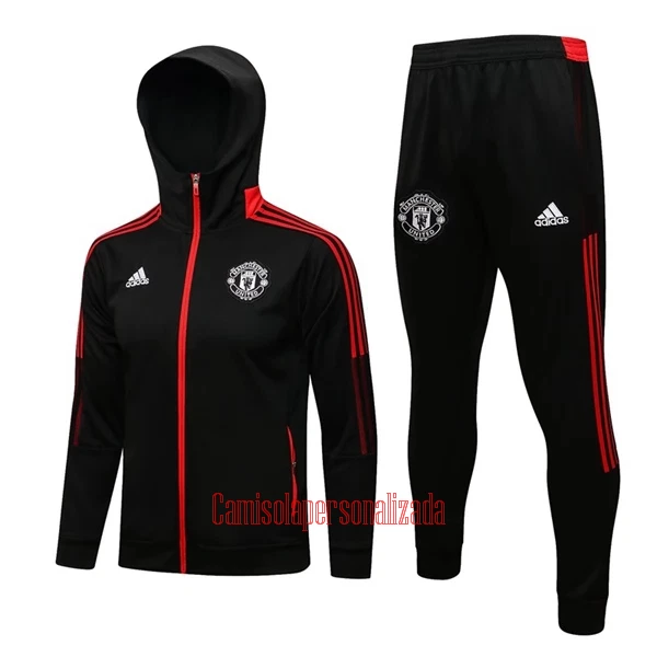 Manchester United Casaco Capuz Treino 22/23 Preto-Vermelho