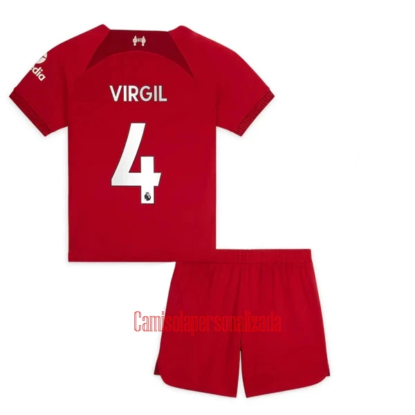 Camisolas Liverpool Virgil van Dijk 4 Criança Equipamento Principal 22/23