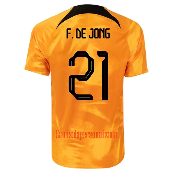 Camisolas Holanda Frenkie de Jong 21 Equipamento Principal Mundial 2022