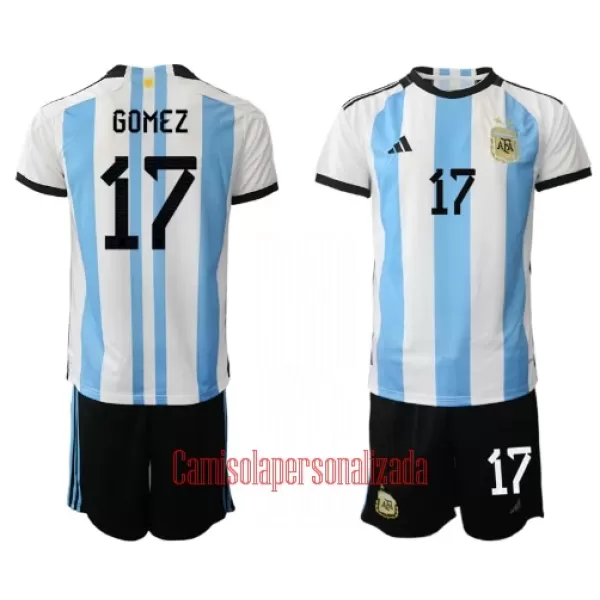 Camisolas Argentina Alejandro Gomez 17 Criança Equipamento Principal Mundial 2022