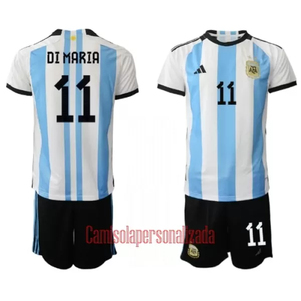 Camisolas Argentina Angel Ángel Di María 11 Criança Equipamento Principal Mundial 2022