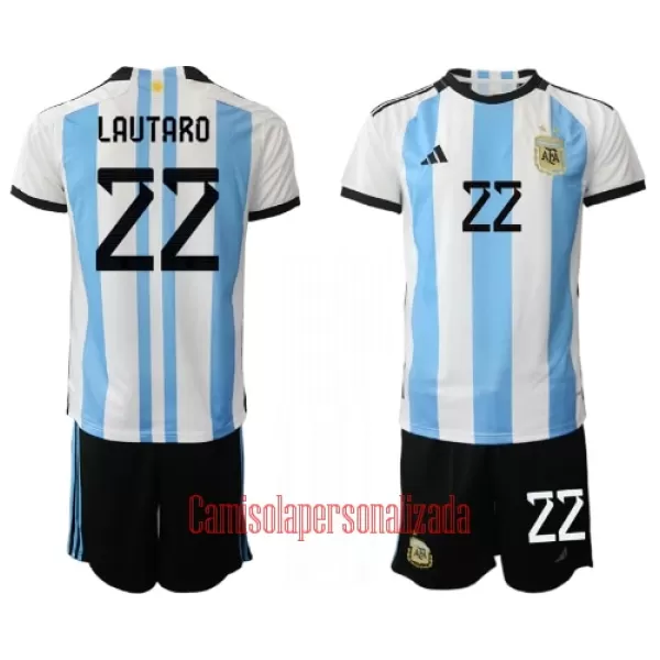 Camisolas Argentina Lautaro Martínez 22 Criança Equipamento Principal Mundial 2022