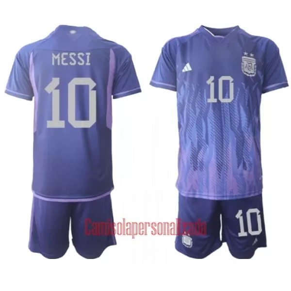 Camisolas Argentina Lionel Messi 10 Criança Equipamento Alternativo Mundial 2022