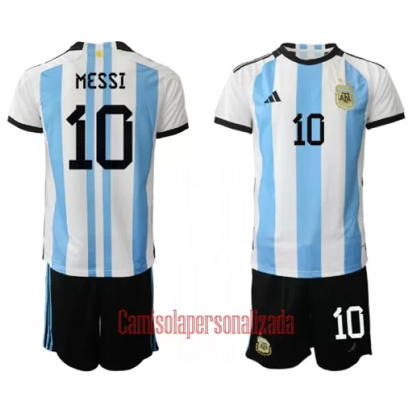 Camisolas Argentina Lionel Messi 10 Criança Equipamento Principal Mundial 2022