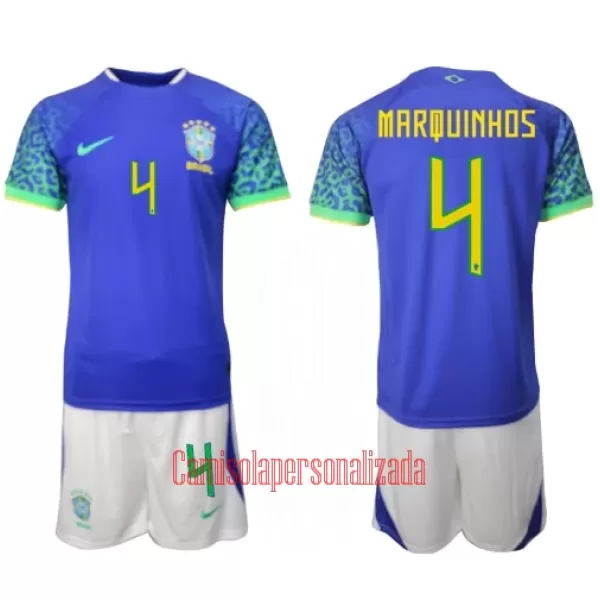 Camisolas Brasil Marquinhos 4 Criança Equipamento Alternativo Mundial 2022