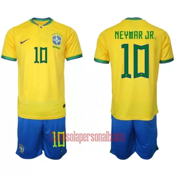 Camisolas Brasil Neymar Jr 10 Criança Equipamento Principal Mundial 2022