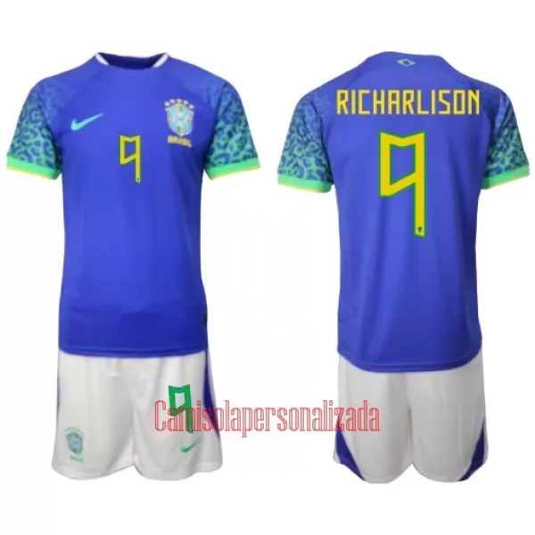 Camisolas Brasil Richarlison de Andrade 9 Criança Equipamento Alternativo Mundial 2022