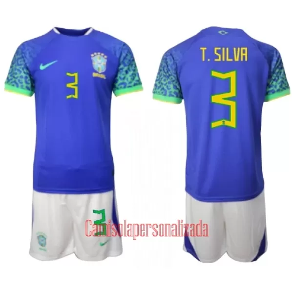 Camisolas Brasil Thiago Silva 3 Criança Equipamento Alternativo Mundial 2022