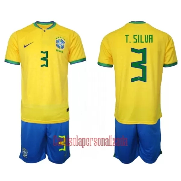 Camisolas Brasil Thiago Silva 3 Criança Equipamento Principal Mundial 2022