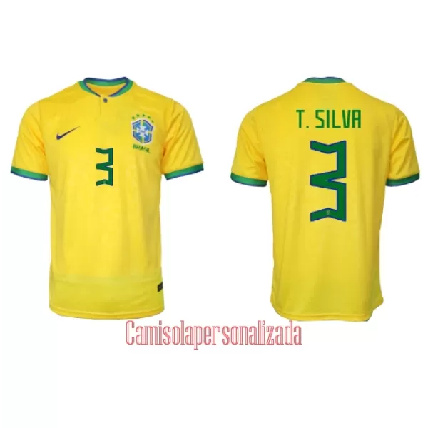 Camisolas Brasil Thiago Silva 3 Equipamento Principal Mundial 2022