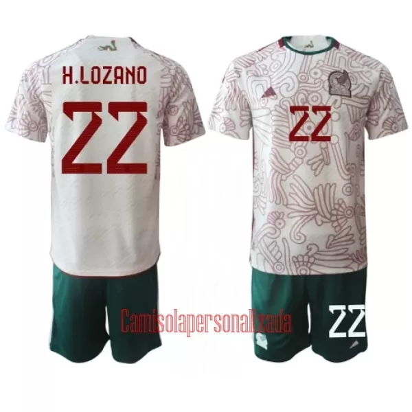 Camisolas México Hirving Lozano 22 Criança Equipamento Alternativo Mundial 2022