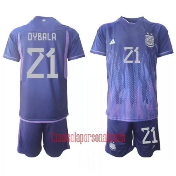 Camisolas Argentina Paulo Dybala 21 Criança Equipamento Alternativo Mundial 2022