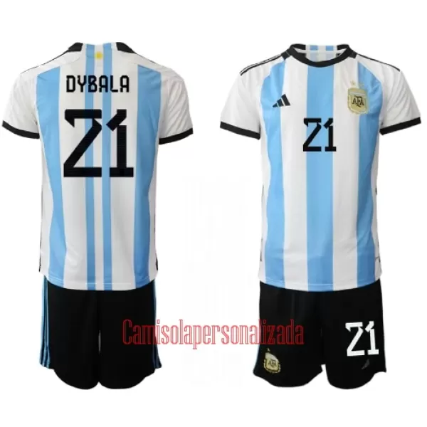 Camisolas Argentina Paulo Dybala 21 Criança Equipamento Principal Mundial 2022