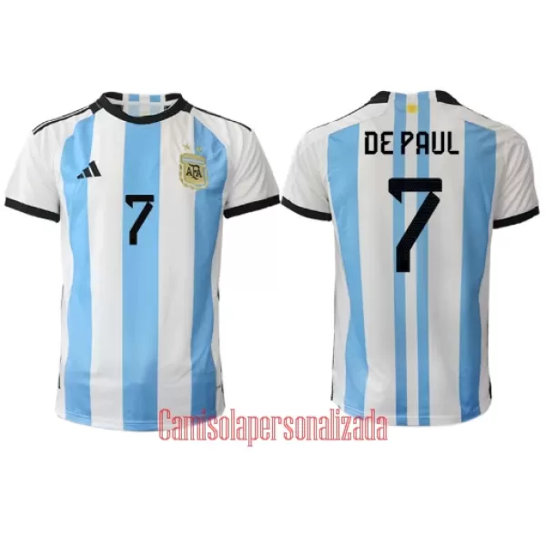 Camisolas Argentina Rodrigo de Paul 7 Equipamento Principal Mundial 2022