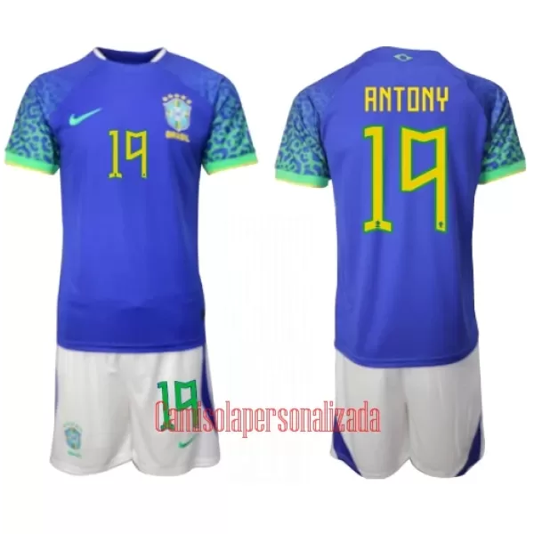 Camisolas Brasil Antony Santos 19 Criança Equipamento Alternativo Mundial 2022