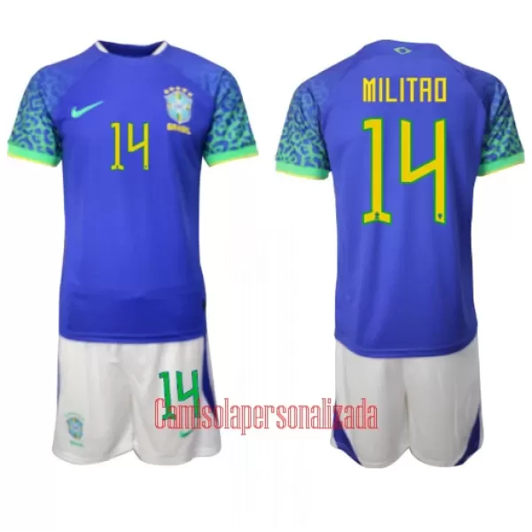 Camisolas Brasil Éder Militão 14 Criança Equipamento Alternativo Mundial 2022