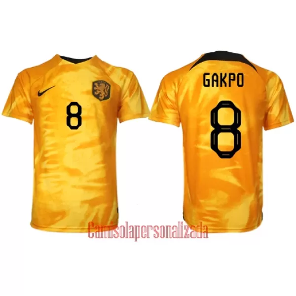 Camisolas Holanda Cody Gakpo 8 Equipamento Principal Mundial 2022