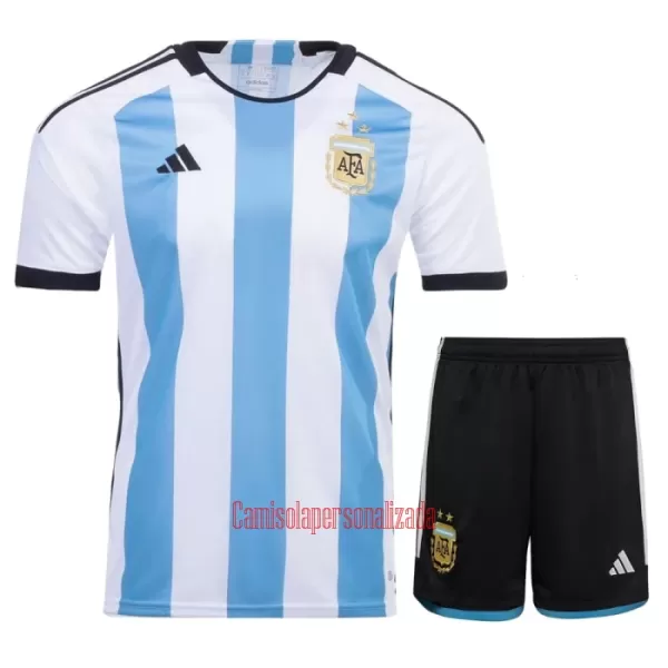 Camisolas Argentina 3 Star Criança Equipamento Principal Mundial 2022