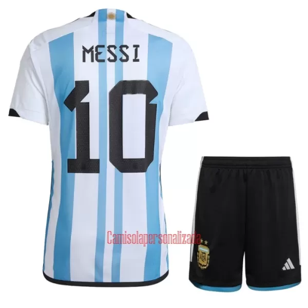 Camisolas Argentina 3 Star Lionel Messi 10 Criança Equipamento Principal Mundial 2022