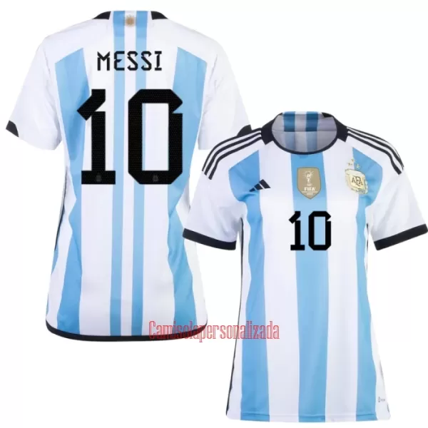 Camisolas Argentina 3 Star Lionel Messi 10 Mulher Mundial 2022