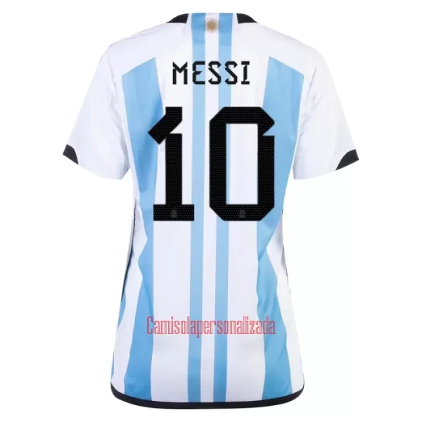 Camisolas Argentina 3 Star Lionel Messi 10 Mulher Mundial 2022