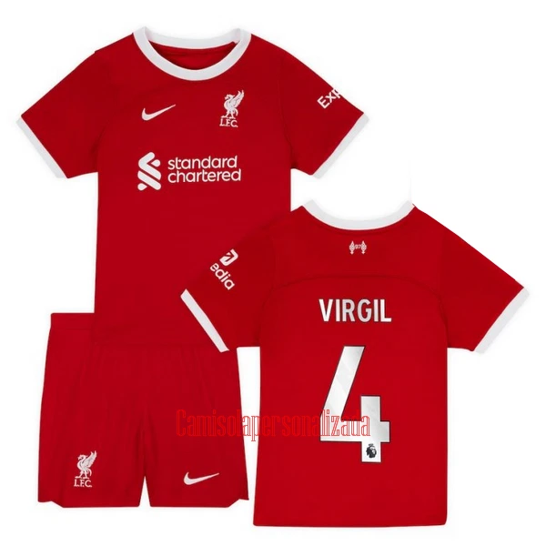 Camisolas Liverpool Virgil van Dijk 4 Criança Equipamento Principal 23/24