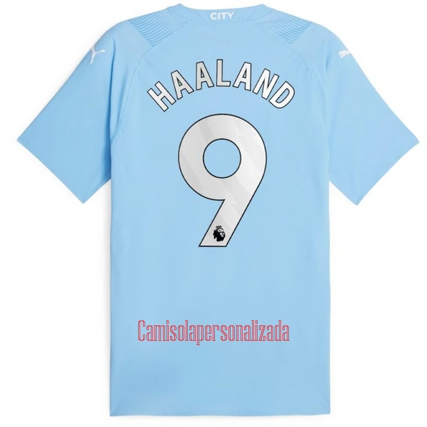 Camisolas Manchester City Erling Haaland 9 Criança Equipamento Principal 23/24