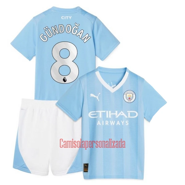 Camisolas Manchester City Ilkay Gündogan 8 Criança Equipamento Principal 23/24