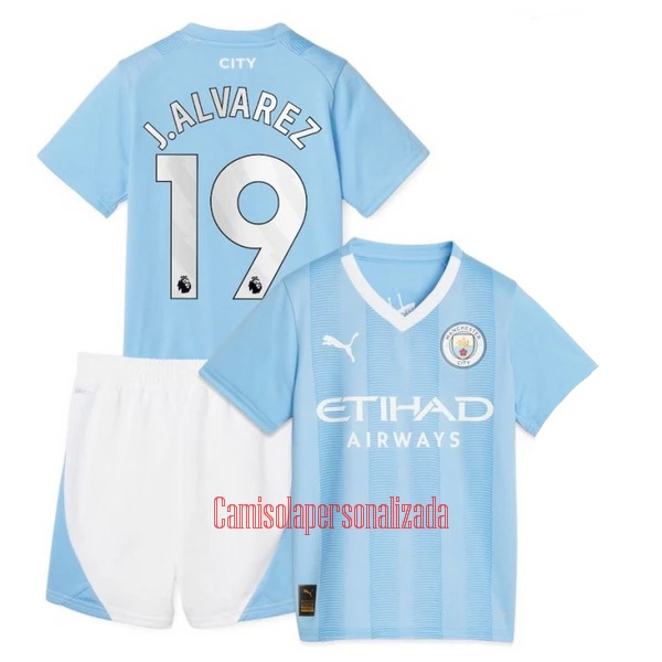 Camisolas Manchester City Julián Álvarez 19 Criança Equipamento Principal 23/24