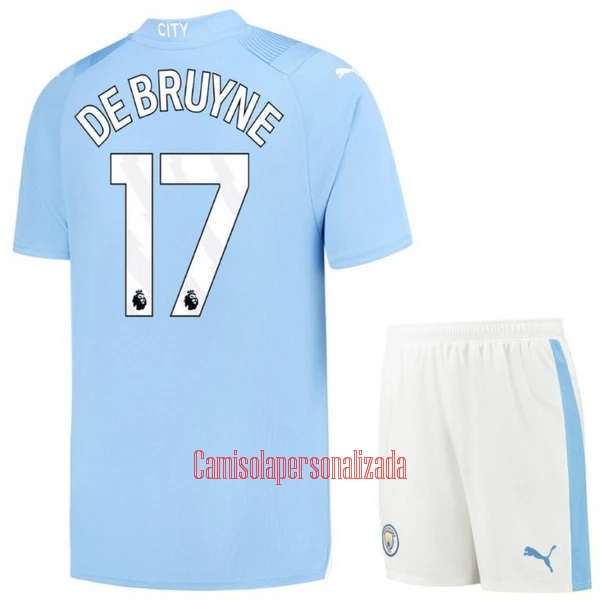 Camisolas Manchester City Kevin De Bruyne 17 Criança Equipamento Principal 23/24