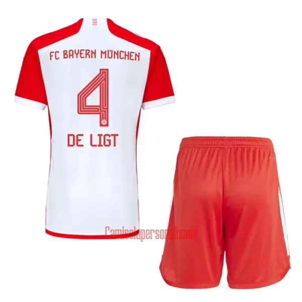 Camisolas FC Bayern de Munique Matthijs de Ligt 4 Criança Equipamento Principal 23/24