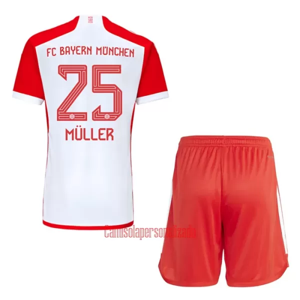 Camisolas FC Bayern de Munique Thomas Müller 25 Criança Equipamento Principal 23/24