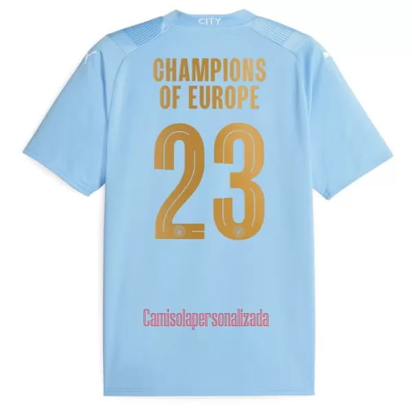 Camisolas Manchester City Champions of Europe Criança Equipamento Principal 23/24