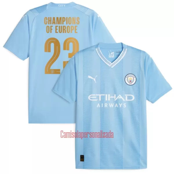 Camisolas Manchester City Champions of Europe Equipamento Principal 23/24