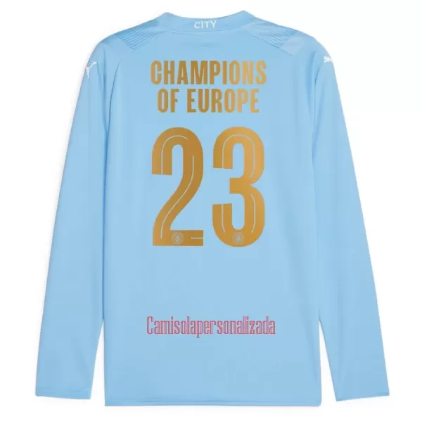 Camisolas Manchester City Champions of Europe Equipamento Principal 23/24 Manga Comprida