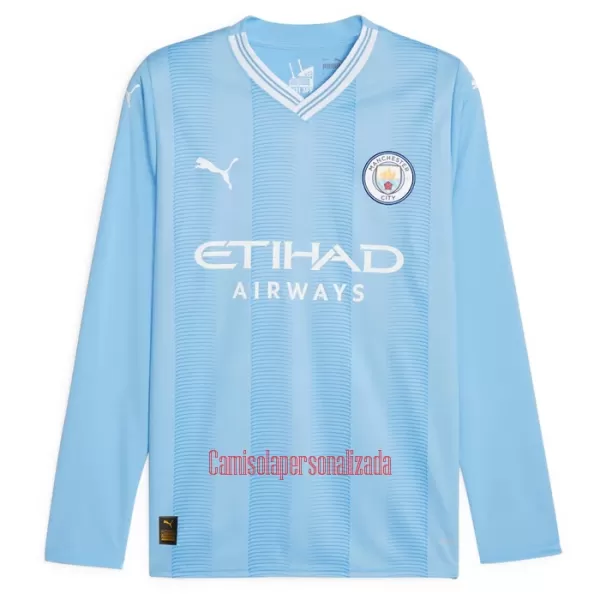 Camisolas Manchester City Champions of Europe Equipamento Principal 23/24 Manga Comprida