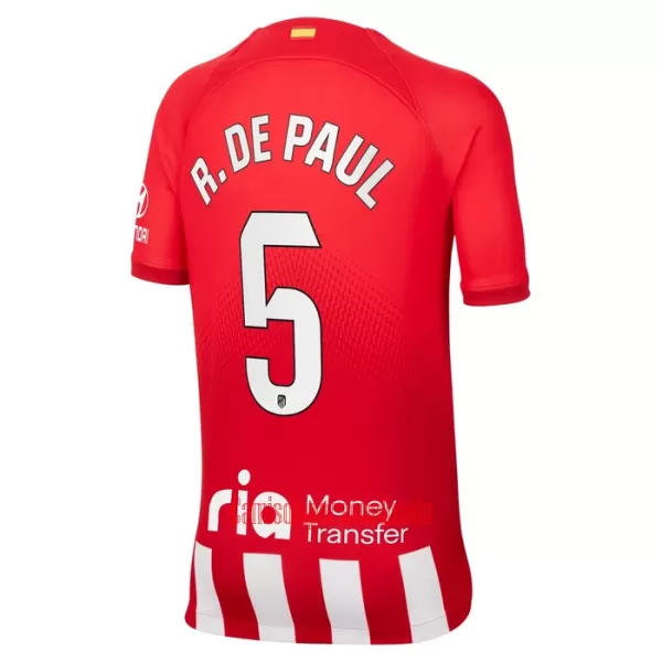 Camisolas Atlético Madrid Rodrigo de Paul 5 Criança Equipamento Principal 23/24