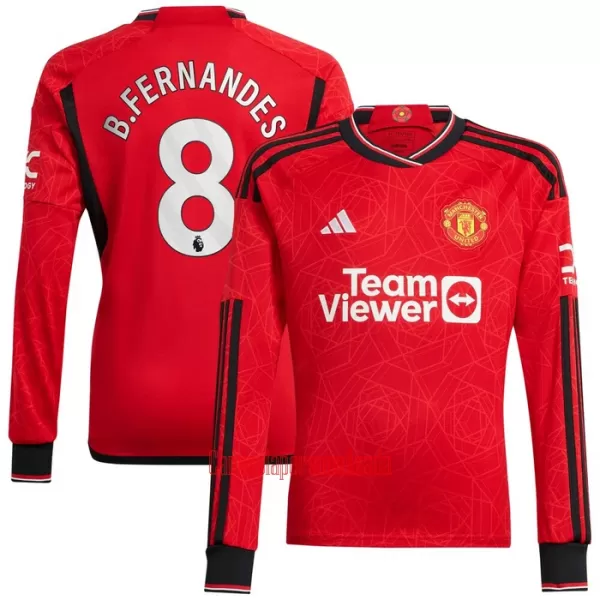 Camisolas Manchester United Bruno Fernandes 8 Equipamento Principal 23/24 Manga Comprida