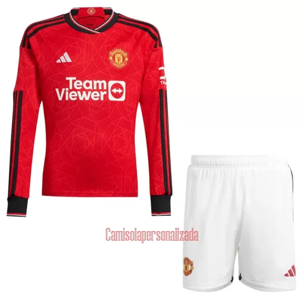 Camisolas Manchester United Criança Equipamento Principal 23/24 Manga Comprida