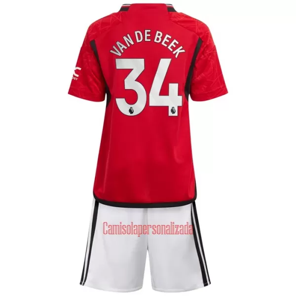 Camisolas Manchester United Donny Van de Beek 34 Criança Equipamento Principal 23/24