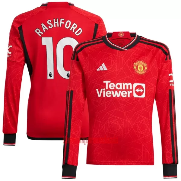 Camisolas Manchester United Marcus Rashford 10 Equipamento Principal 23/24 Manga Comprida