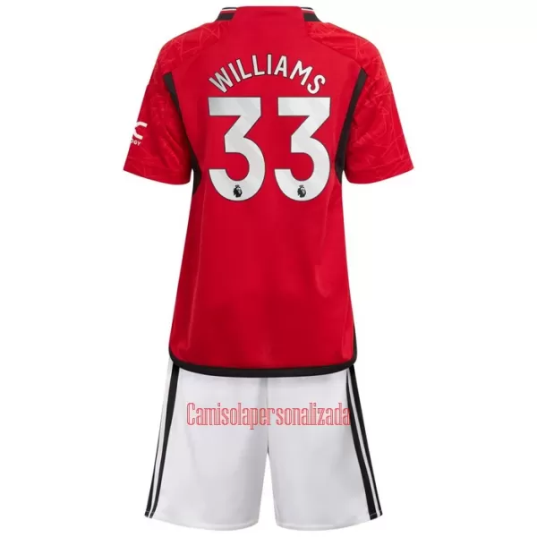 Camisolas Manchester United Williams 33 Criança Equipamento Principal 23/24