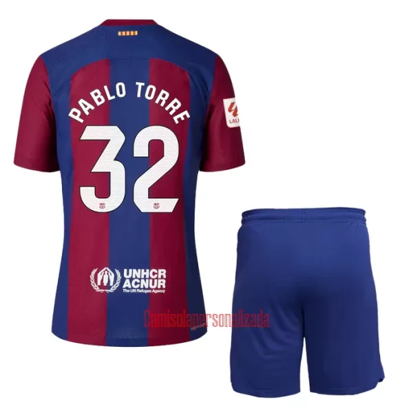 Camisolas FC Barcelona Pablo Torre 32 Criança Equipamento Principal 23/24