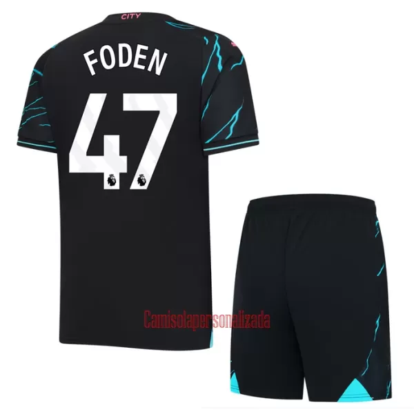 Camisolas Manchester City Phil Foden 47 Criança Equipamento Terceiro 23/24