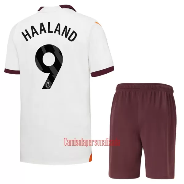 Camisolas Manchester City Erling Haaland 9 Criança Equipamento Alternativo 23/24