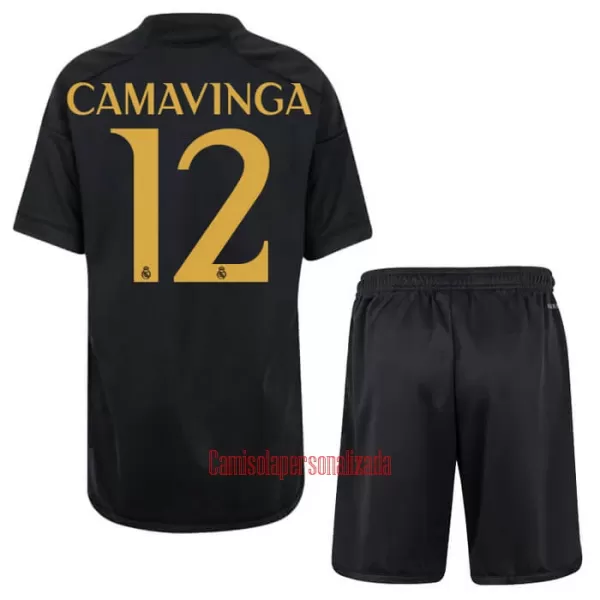 Camisolas Real Madrid Eduardo Camavinga 12 Criança Equipamento Terceiro 23/24