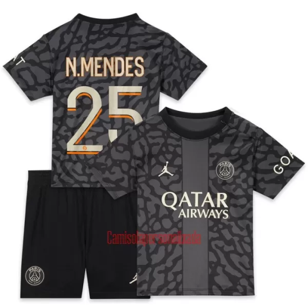 Camisolas Paris Saint-Germain N.Mendes 25 Criança Equipamento Terceiro 23/24