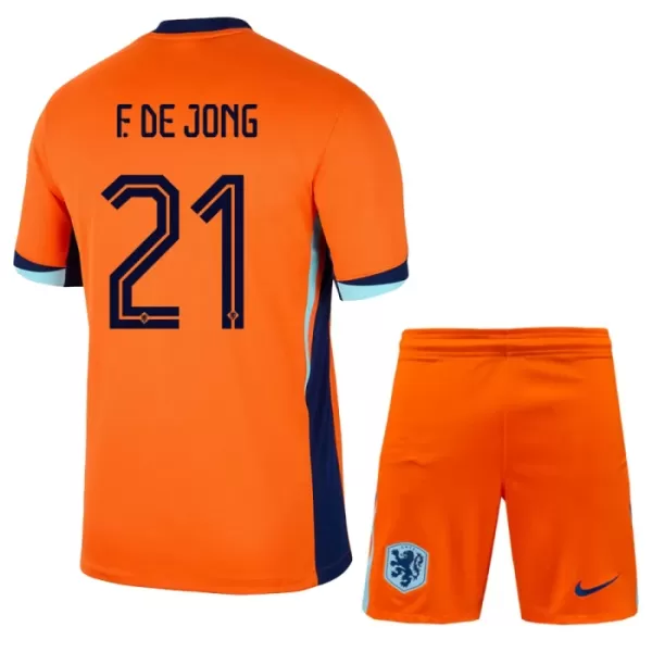 Camisolas Holanda Frenkie de Jong 21 Criança Equipamento Principal Euro 2024