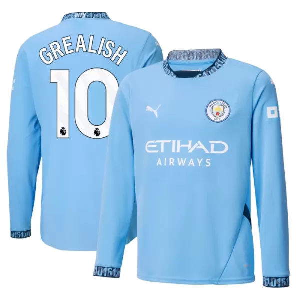 Camisolas Manchester City Jack Grealish 10 Equipamento Principal 24/25 Manga Comprida